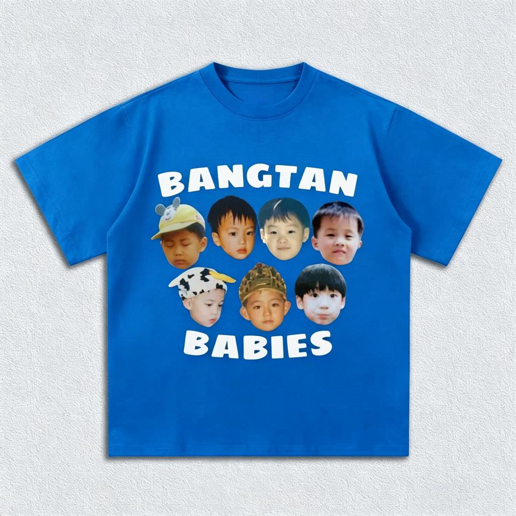 BTS Bangtan Babies Графическая Унисекс Футболка 100% Хлопок 2026 Лето Новая K-pop Оверсайз Уличная Мода Футболка с Круглым Вырезом Подарки для Фанатов