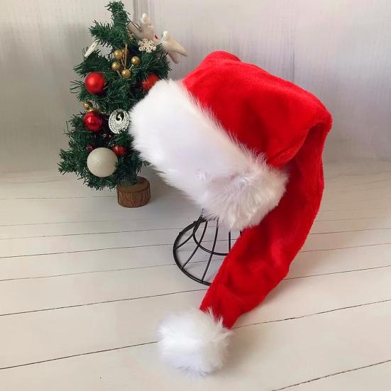 Santa Hat for Adult Unisex Velvet Plush Christmas Hat with Fluffy White Faux Fur Trim for New Year Holiday Party