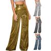 Женские брюки, блестящие однотонные брюки с высокой талией, весенне-осенние темпераментные свободные прямые широкие брюки, повседневная одежда