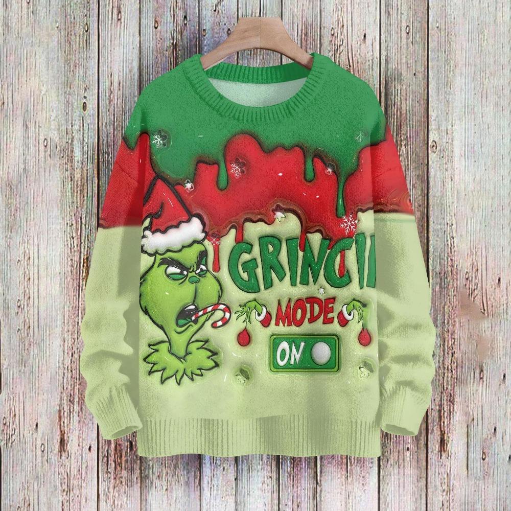 Christmas Fashion Men Women's T-shirt Green Monster Print O-Neck Pullover Top Casual Outdoor Sweatshirt Kids Tees Top Clothing