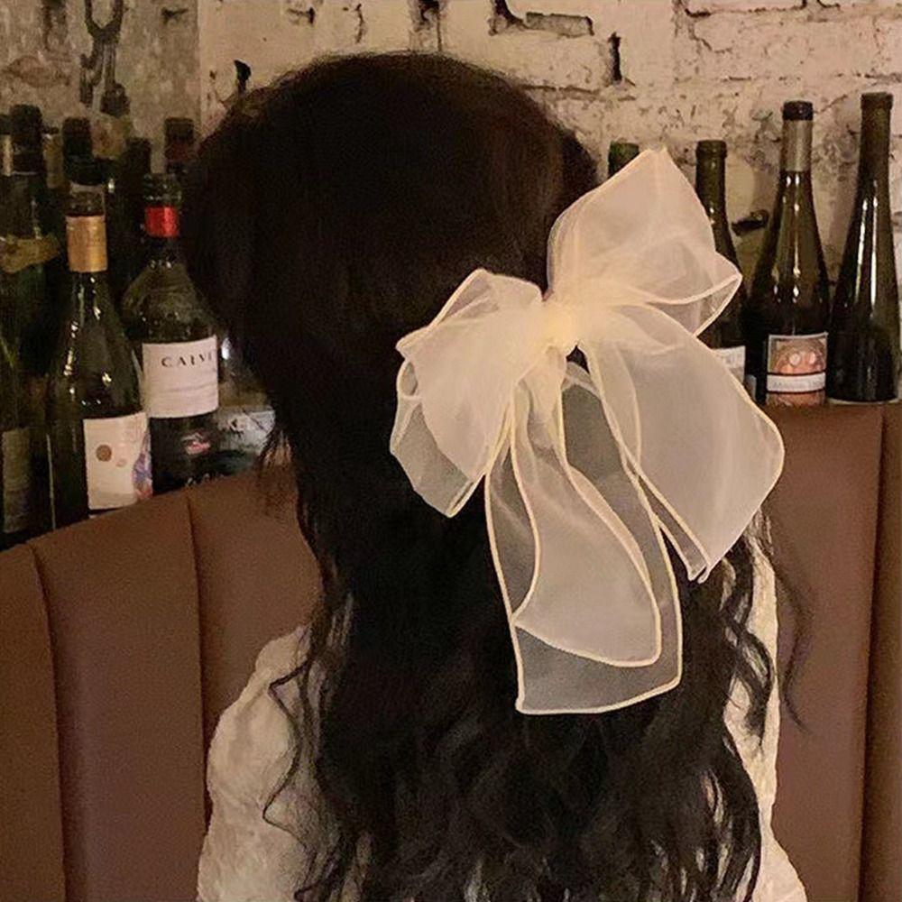 Clip Mesh Ribbon Bowknot Balletcore Bow Hair Clip Korean Style Headwear Female Hair Accessories