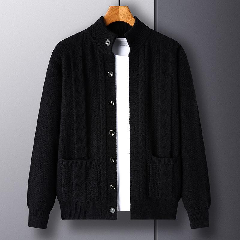 Autumn Rhombus Men's Cardigan Thick Knitted Jacket Young and Middle-aged Men's Sweater Jacket
