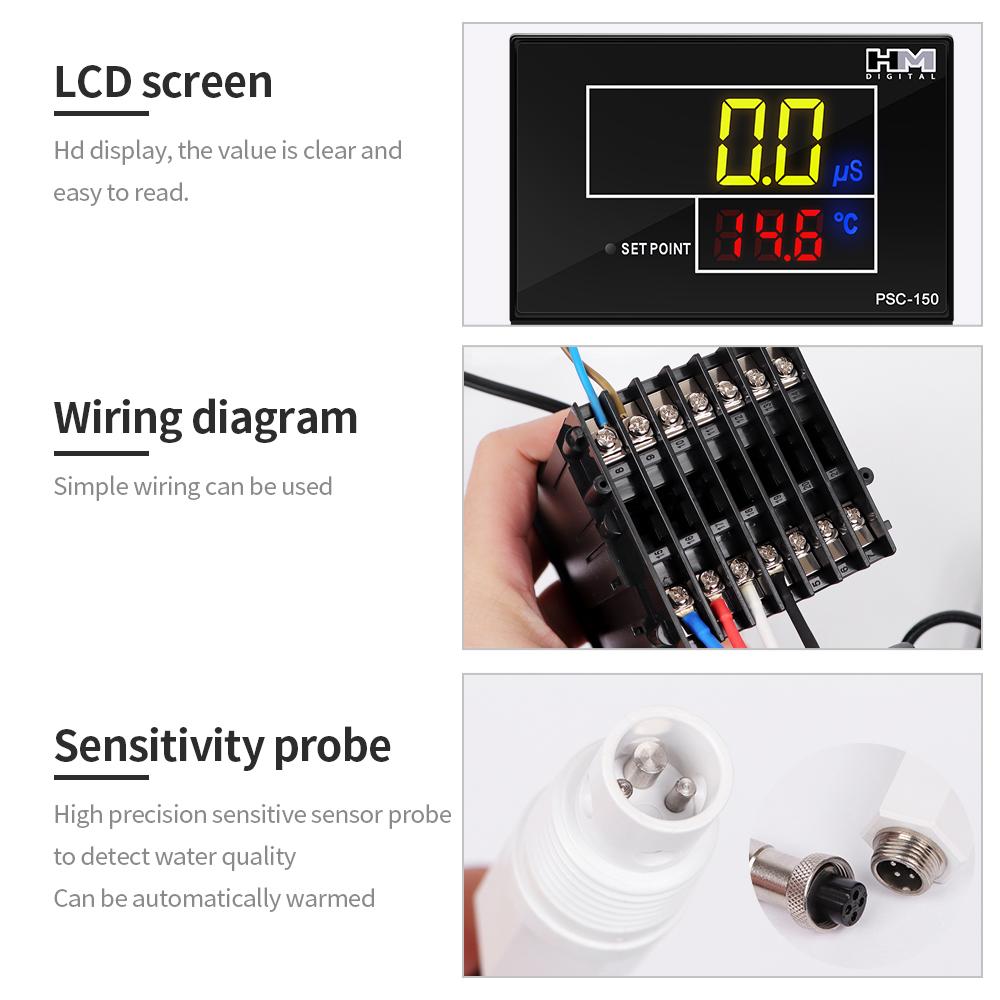 Online Industrial Water Monitor with Probe PSC-150/PSC-154 0-9999 Electrical Conductivity Meter TDS EC Controller LCD Display