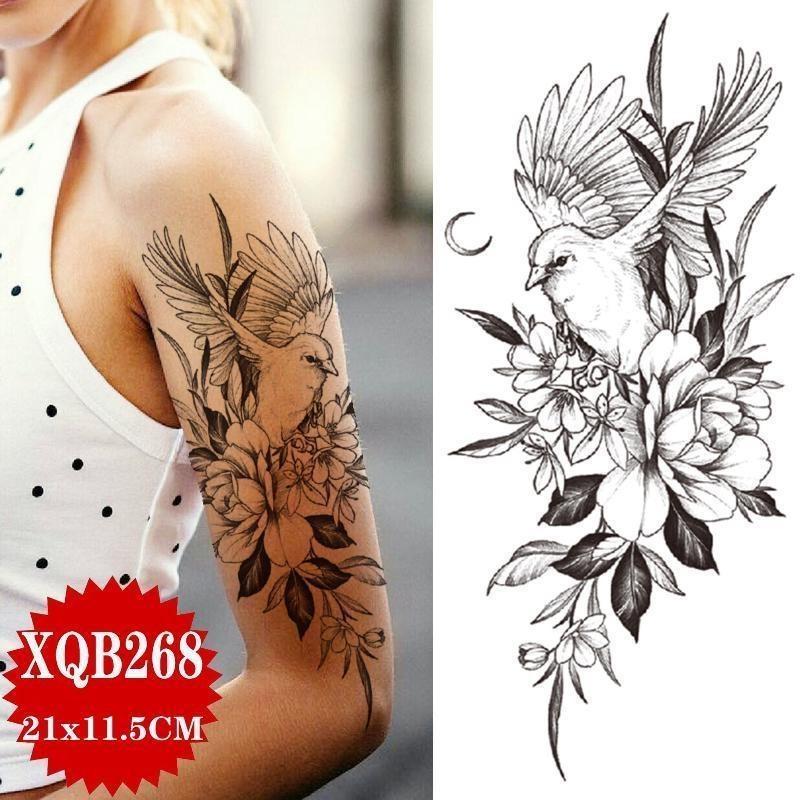 NEW 1PCS Tattoo Temporary Black Sunflower Peony Flower Tattoo Sticker Female Temporary Tattoo Water Transfer Print Waterproof Fake Tattoo Woman