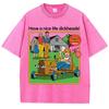 Life Skills Series Printing Washed Tee Shirt Mans Summer Crewneck   Clothes Soft Cotton Short Sleeve Casual T-Shirts