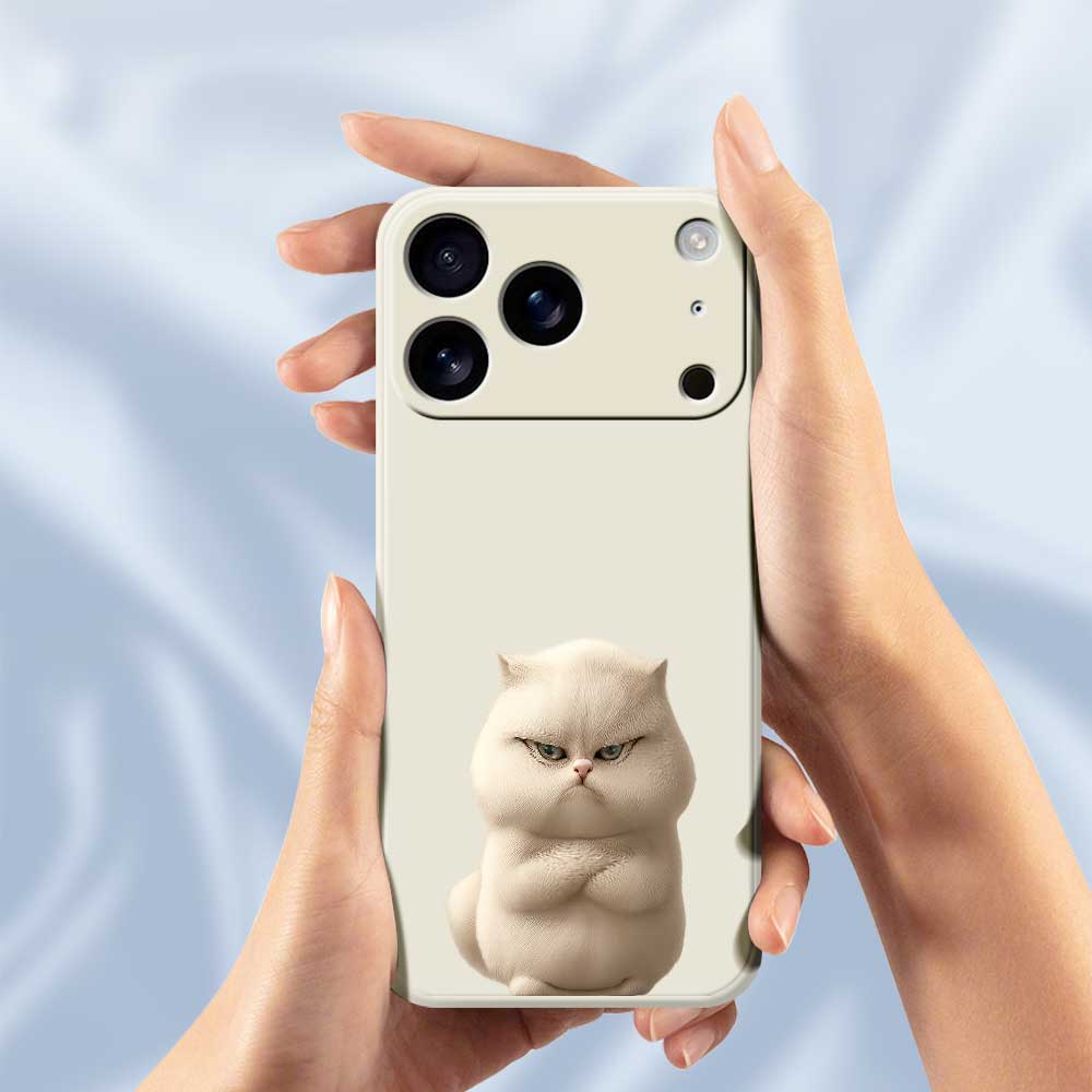 For iPhone 17 Pro Max Case Angry Cat Pattern Printing Straight Edge TPU Phone Back Cover
