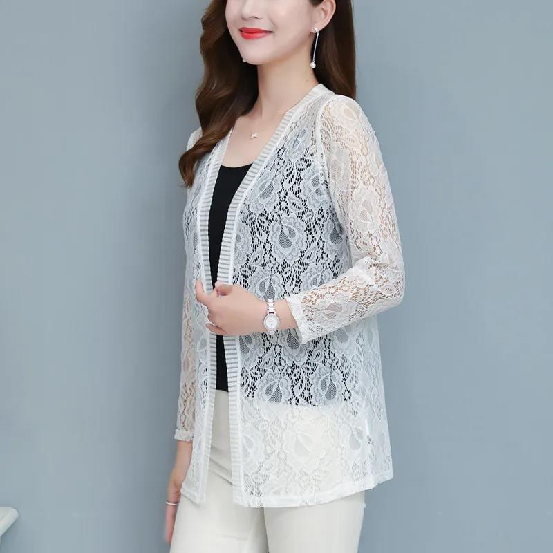 XL-5XL Spring and Summer Plus Size Women's Tops Mid-length Lace Cardigan Thin Coat Casual Long-sleeved Sun Protection Clothing