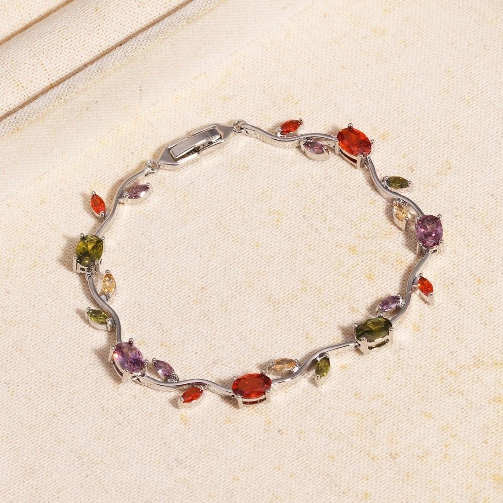 Sparkling Stones Rhinestone Bracelet Colorful Crystal Leaf Vine Bracelet  Wedding Jewelry