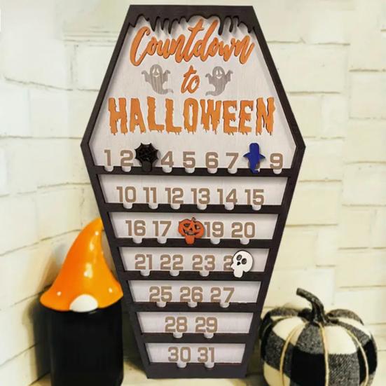 Юшэн Хэллоуин Календарь Обратного Отсчета Деревянные Орнаменты в Форме Гробов Табличка для Обратного Отсчета с Тыквами Привидениями Летучими Мышами Украшение для Вечеринки в Доме с Привидениями