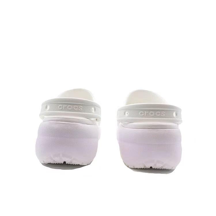 Crocs Classic Platform Lined Clog Purple Bow Beach EVA Comfortable and Versatile Hole Shoes Unisex White