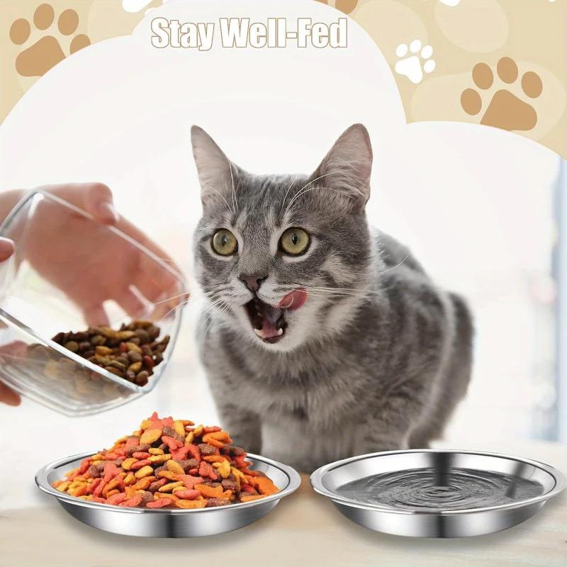 3-6Pcs Slip-Resistant Stainless Steel Cat Bowl Set Low-Profile Wide Design ForKittens & Small Pets Anti-Tip Base Feeding Station