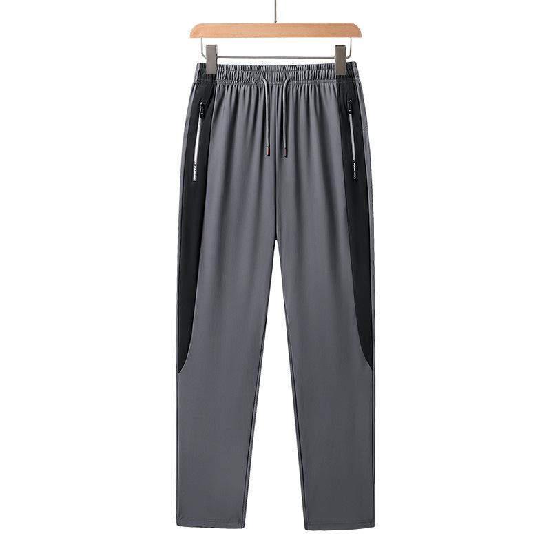 Ice Silk Pants for Men In Summer, Thin, High Elasticity, Breathable, Sunscreen, Color Blocked Casual Pants, Plus Size Sports Quick Drying Pants