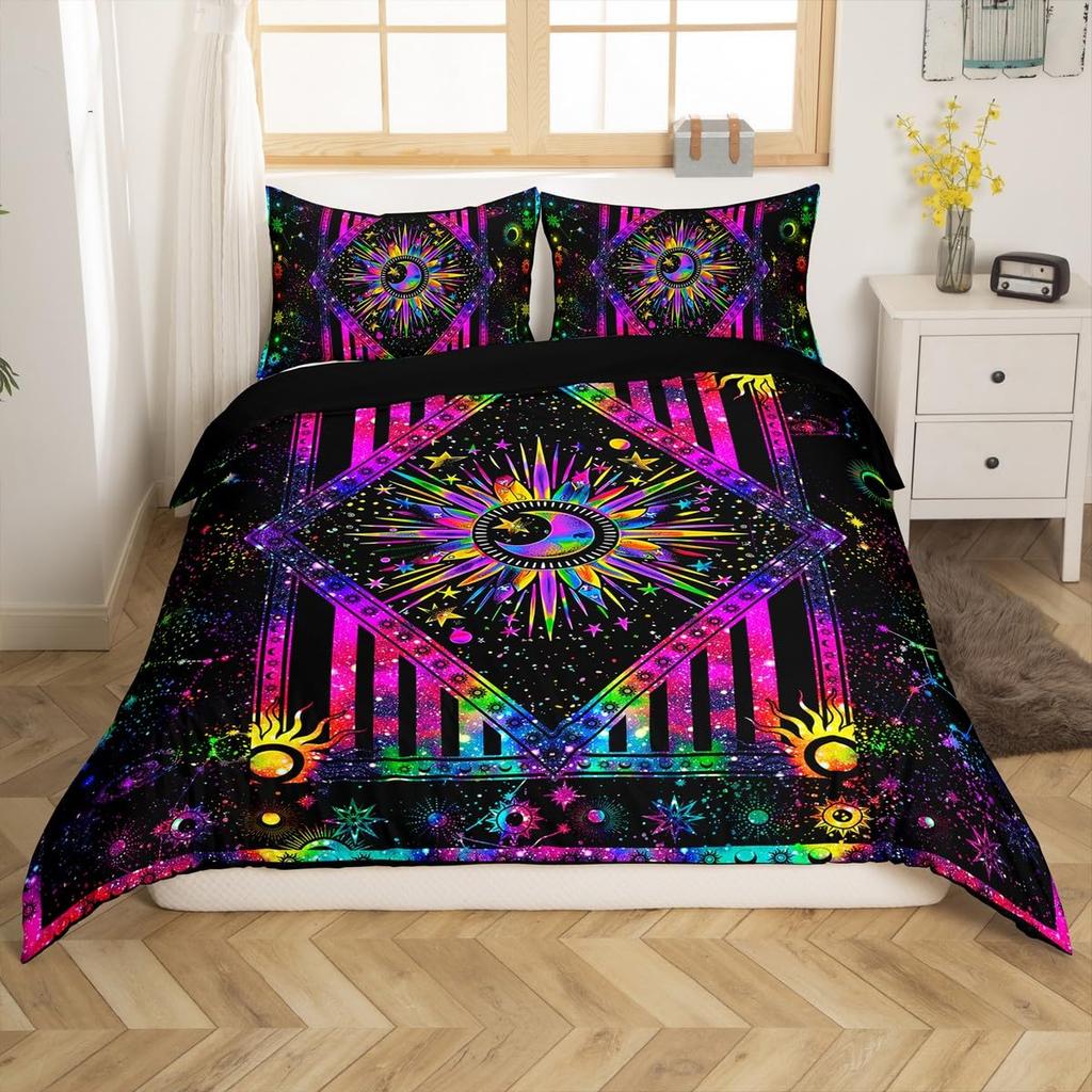 Death Moth Duvet Cover,Butterfly Comforter Cover Set Twin Size,Sun and Moon Galaxy Bedding Sets for Kids Boys Girls,Gothic Butterflies Boho