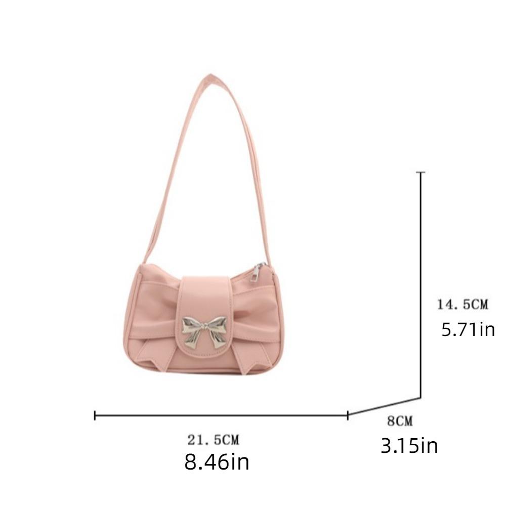 PU Leather Square Pleated Handbag Underarm Bow Armpit Bag Fashion Bowknot Shoulder Bag Work