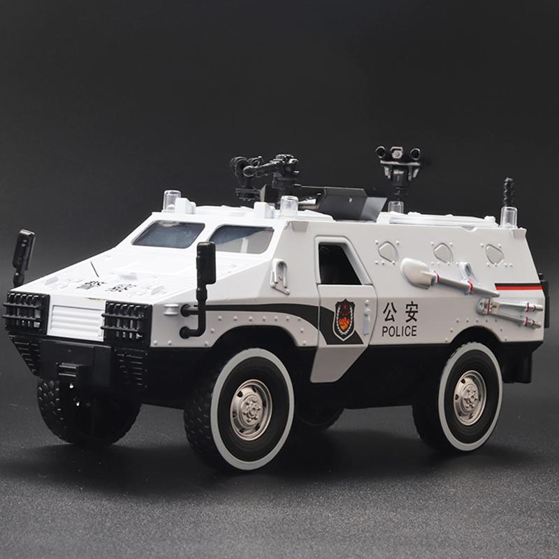 LYZRC 2024 New 1:24 Alloy Armored Car Truck Model Diecasts Off-road Vehicles Model Metal Police Explosion Proof Car Model Sound Light Kids Gift