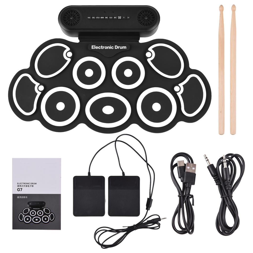Electronic Drum Set with Dual Speaker Roll-Up Drum Pad 9 Pads Supports BT MIDI Various Audio