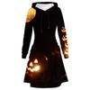 Women's Halloween Dress Casual Women Long Sleeve Autumn Dress Drawstring Hoodie Dress