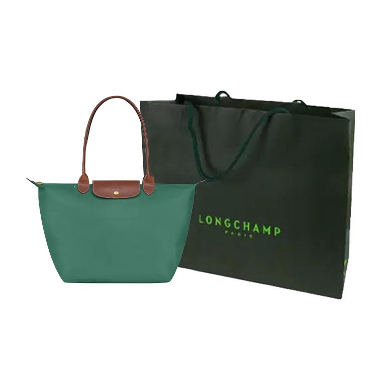 Longchamp Le Pliage Однотонная с логотипом Застежка-кнопка Молния Складная Нейлон Холст Сумка-пельмень Большая Женская сумка Шафранно-зеленый 1899089P84