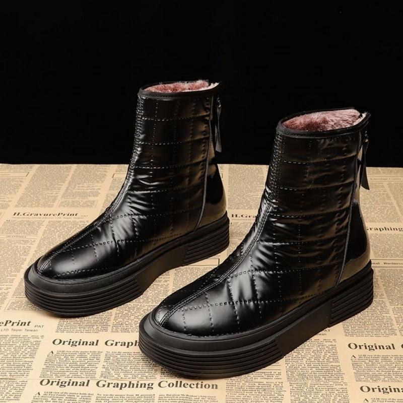 FHC Нескользящие зимние ботинки, Женская теплая плюшевая зимняя обувь, Холодные ботильоны, Ботинки на платформе, Толстая подошва, Круглый носок, СЕРЕБРИСТЫЙ, Черный, Дропшиппинг