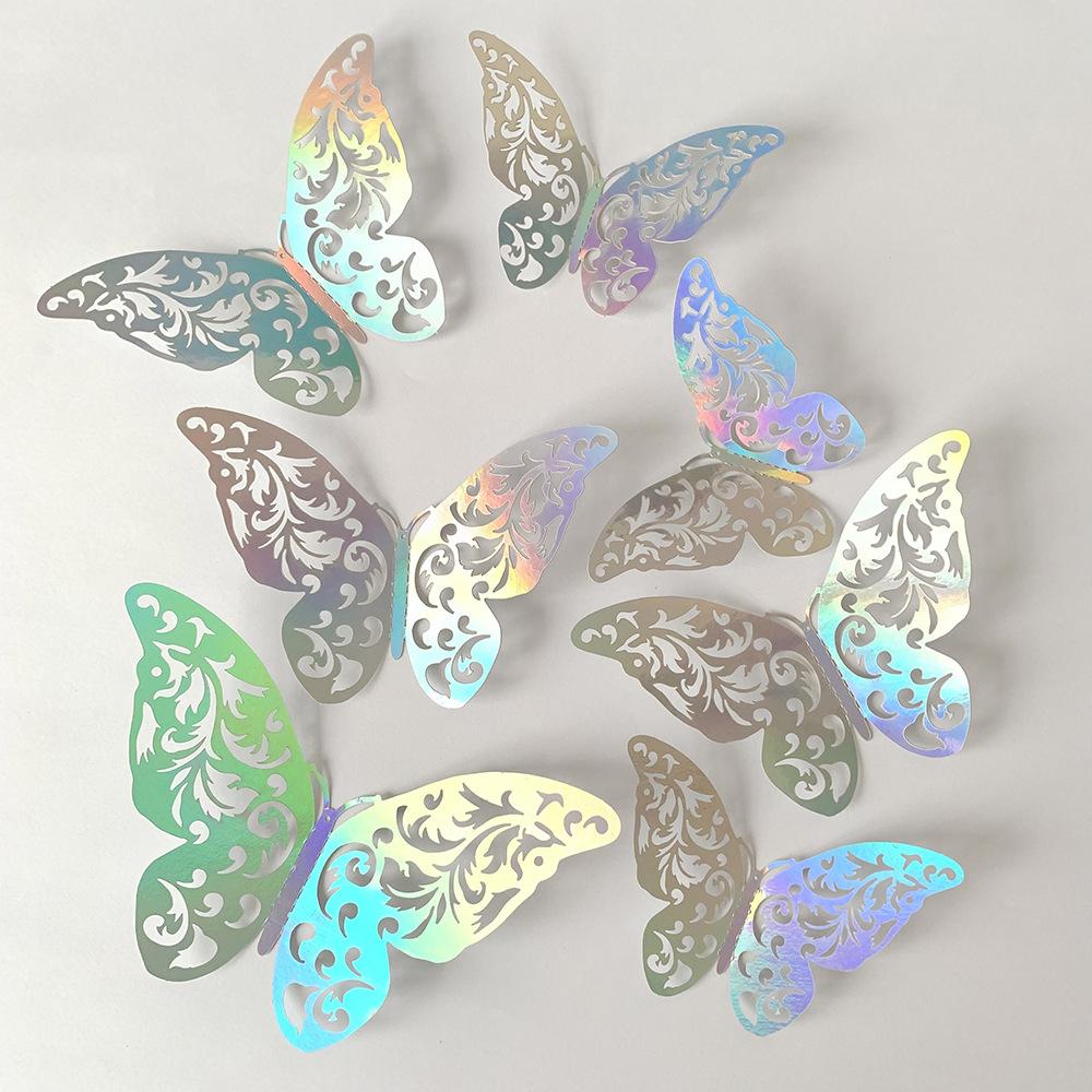 12Pcs Fashion 3D Dazzling Color Hollow Wall Stickers Butterflies Party Wedding Decoration DIY Home Decor Stickers Fridge Decal