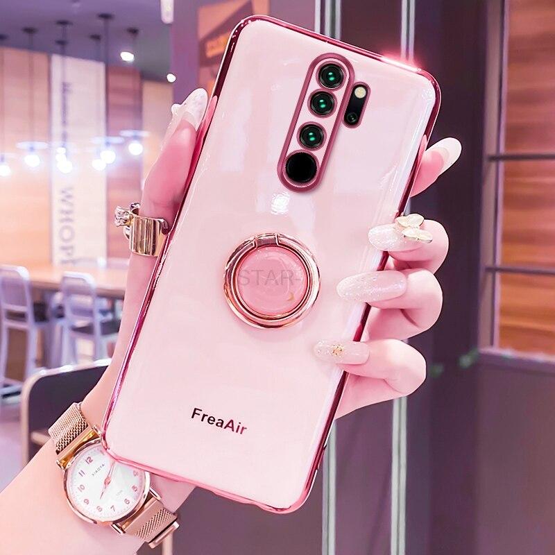 Роскошный зеркальный чехол с кольцом-держателем для Xiaomi Redmi Note 8 Pro Note8 T 8t 8pro 9 9T K40 K30, мягкая силиконовая задняя крышка с покрытием-подставкой