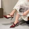 New Fashion Pointed Banquet High Heels Women's Back Tripple Strap Thin Heel Baotou Back Empty Temperament Sandals Women's Large Size