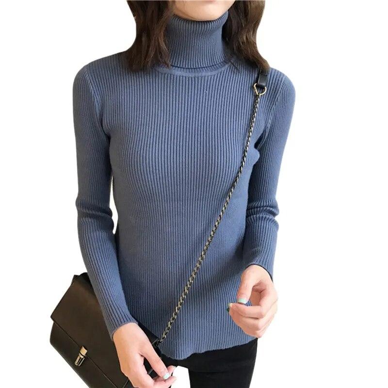 Women's Sweaters Slim Soft Long Sleeve High Neck Knit Pullover Slim Stretch Sweater Tops