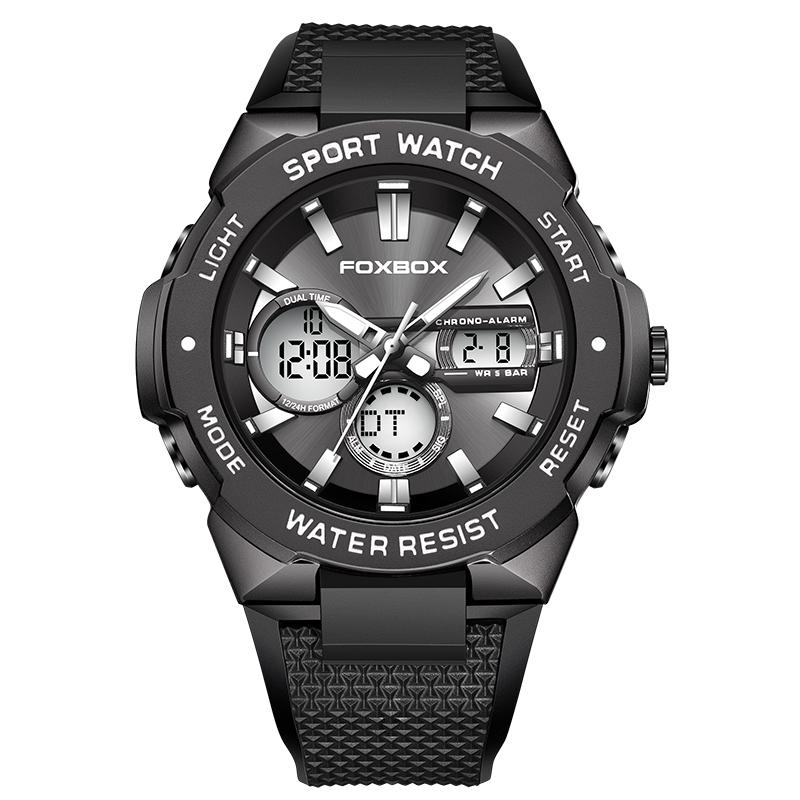 FOXBOX Top Luxury Mens Watch LIGE Fashion LED Digital Watches Men Gifts 50M Waterproof Luminous Steel Quartz Wristwatches Reloj