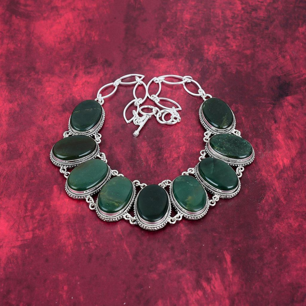 Green Jade Selenite Gemstone Handmade Necklace, 925 Sterling Silver Adjustable Chain Necklace Dainty Jewelry For Memorial Day