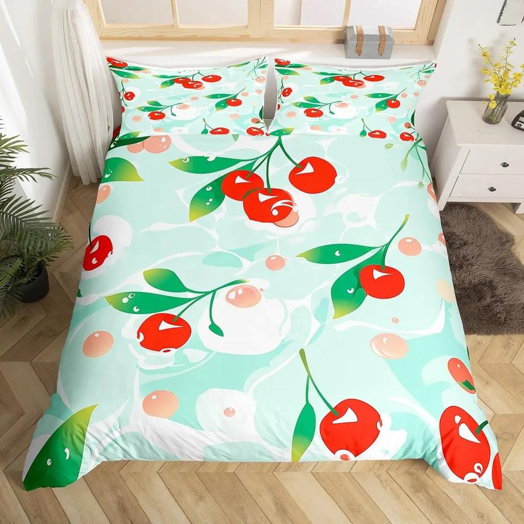 Fruits Duvet Cover Strawberry Banana Mango Lemon Pineapple Bedding Set Grapes Orange Comforter Cover,Summer Fruit Quilt Cover
