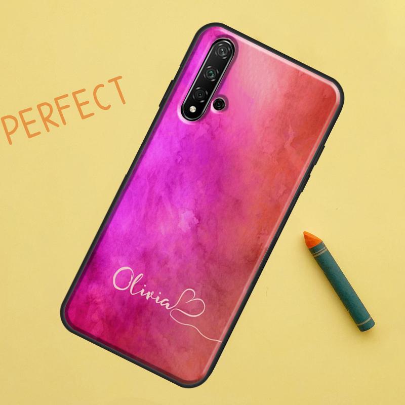 Personalised Watercolour Name Heart Case For Huawei P Smart 2019 Nova 5T 9 10 SE 3i 8i 11i Y60 Y61 Y70 Y90 P20 P40 Lite P30 Pro