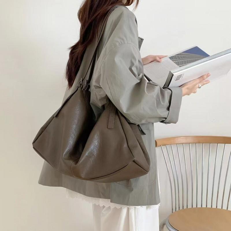 Soft Faux Leather Tote Bag Women Minimalist Vintage Shoulder Large Capacity Everyday Crossbody