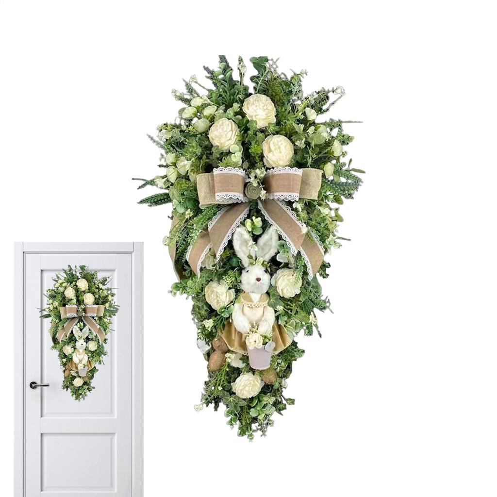 Пасхальное украшение в виде капли, Пасхальный кролик, Венок с цветочной корзиной, Искусственный венок-капля, Гирлянда с кроликом для входной двери, патио