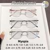 High Quality Frameless Photochromic Myopia Glasses All Titanium Ultra Light Cat Eye Anti Blue Light Glasses Diopter To -4.0