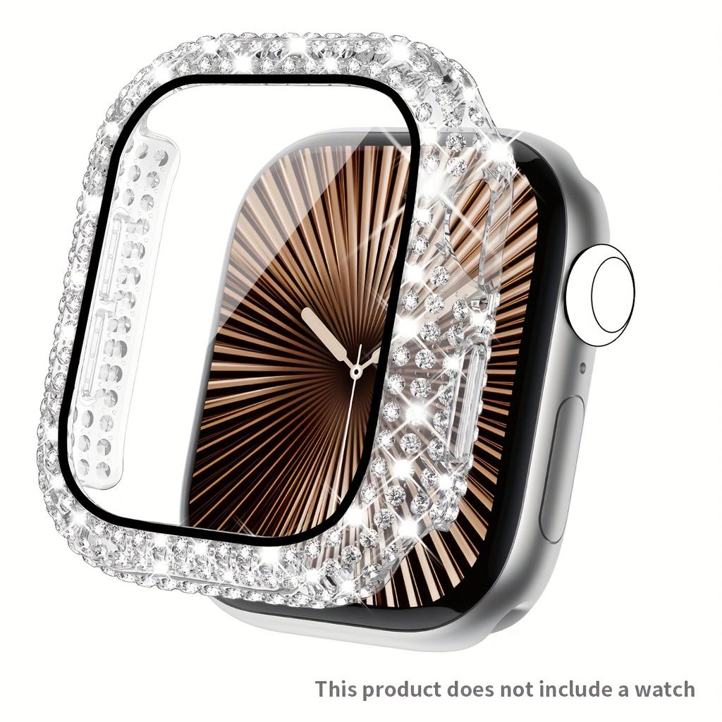 Чехол со стразами + Закаленное стекло для Apple Watch Series 11 10 9 8 7 SE, 46 42 45 41 44 40 38мм