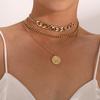 Vintage Bohemia Gold Coin Letter Layered Chain Necklace For Women Shell Pearl Moon Long Choker Collar Pendant Butterfly Necklace