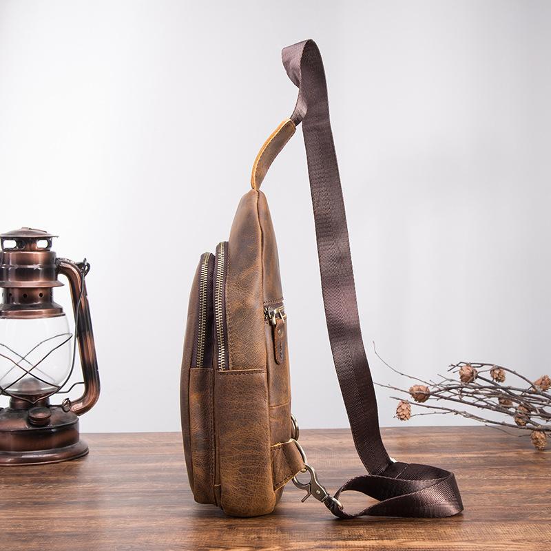 Мужская кожаная повседневная модная треугольная сумка на ремне на груди, коричневая дорожная дизайнерская сумка на одно плечо, мужская сумка через плечо