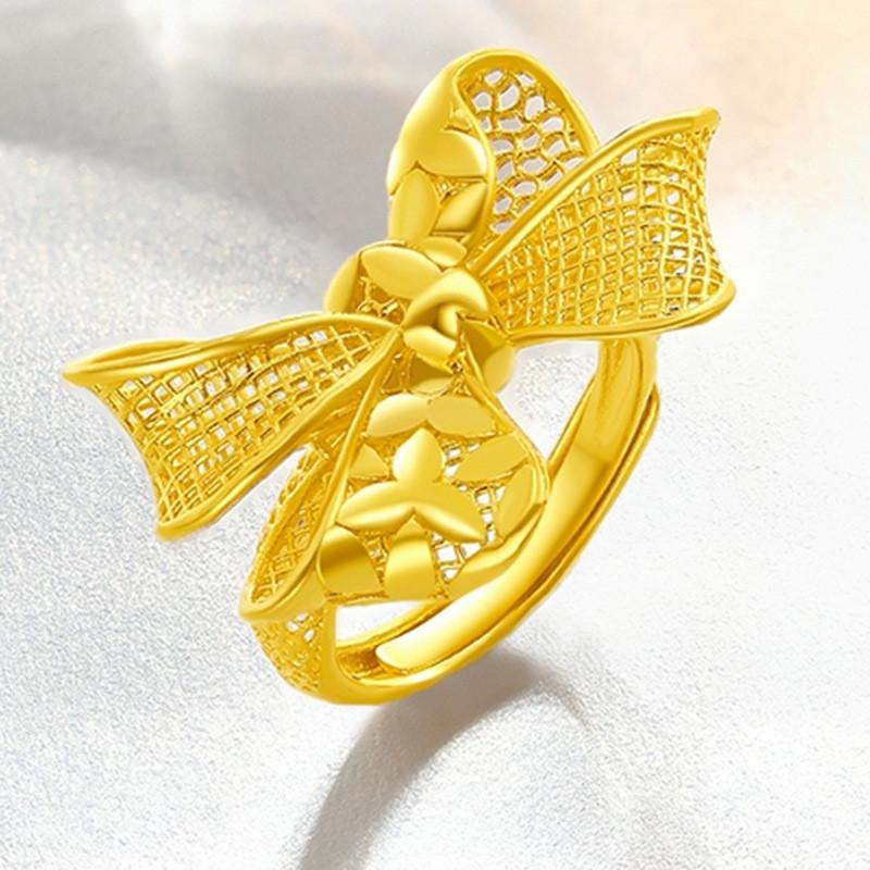 Gold Womens Exquisite Plated Ring With Large Floral Butterfly Design Adjustable