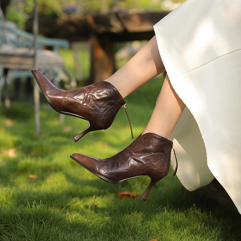 Мода НОВЫЕ Осенние Женские Ботинки Обувь из Натуральной Кожи для Женщин Остроносые Туфли на Тонком Каблуке Супервысокий Каблук Современные Ботинки Повседневные Ботильоны