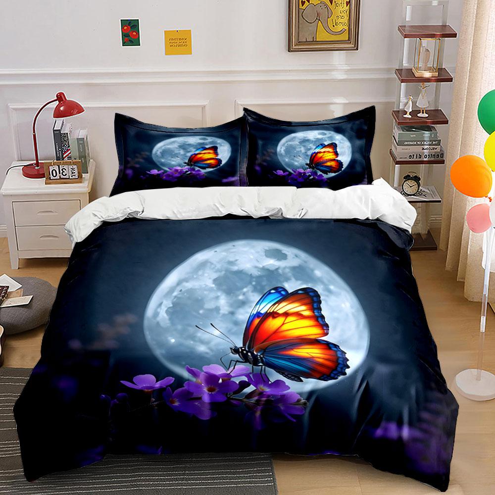 Butterfly rests beneath moonlight Print Bedding Set 1 Duvet Cover 2 Pillowcases for Adult and Children Luxury Gift Full Size
