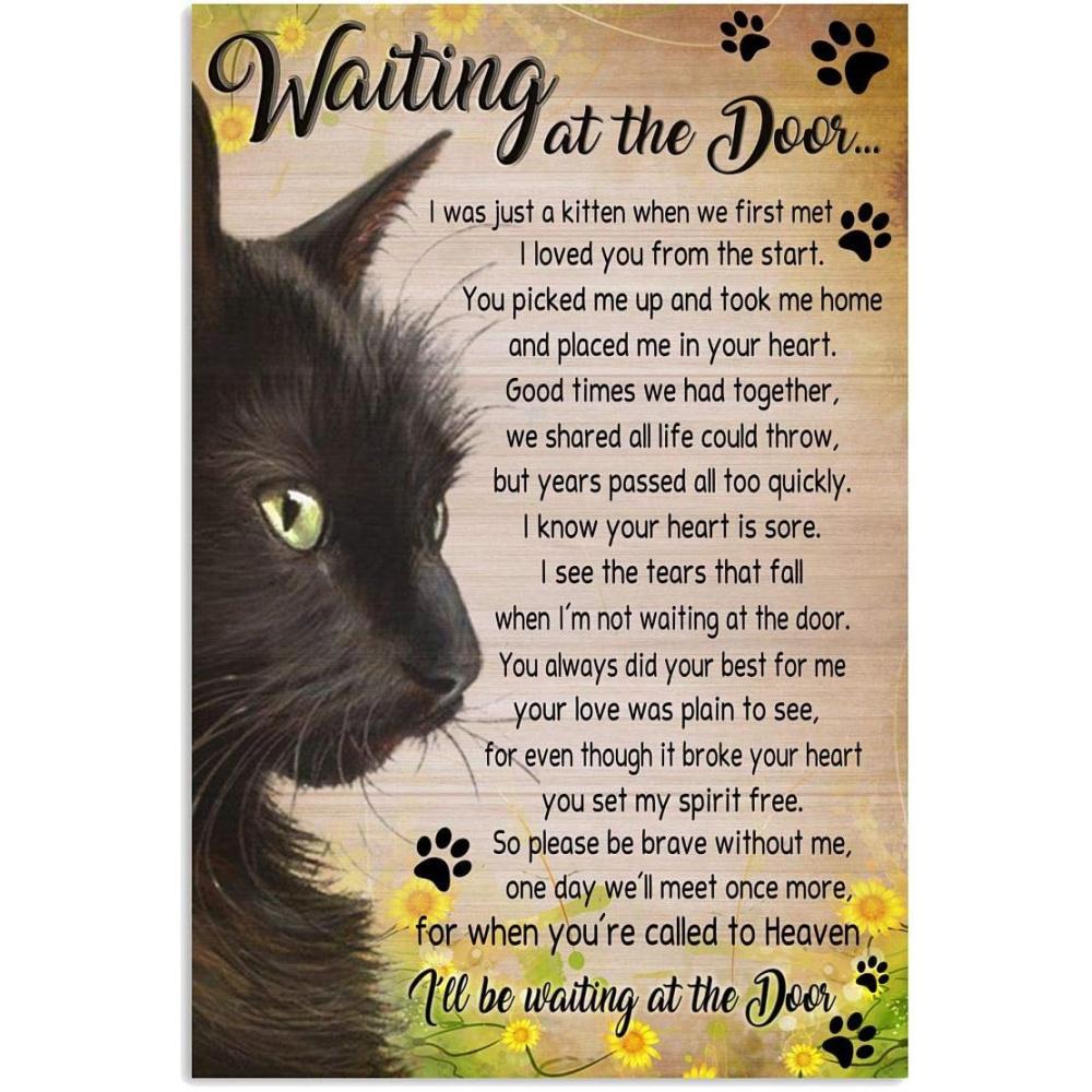 Waiting At the Door Black Cat Memorial Poem Metal Tin Sign