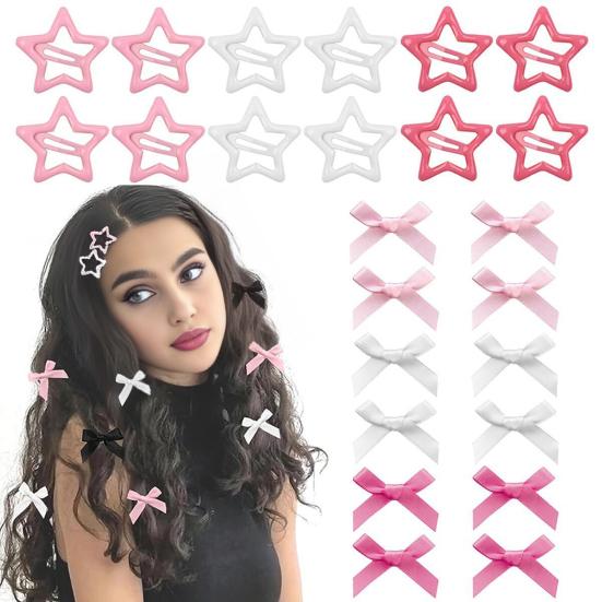 Yousheng 10/24Pcs Girl Hairpin Bowknot Decor Satin Hair Clips Star Shape Hair Pins Long Short Curly Braided Hair Tool Hair Accessories