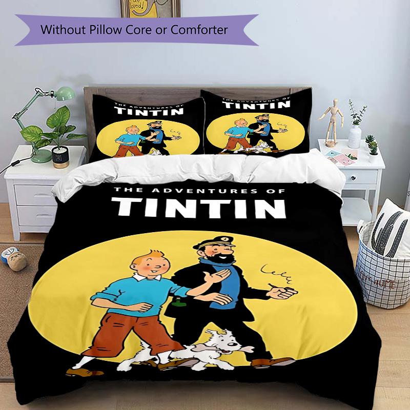 Tintin'S Adventures Friendship Exploration Print 3Pcs Bedding Setduvet Cover With 2 Bedropillowcase Home Birthday Gift