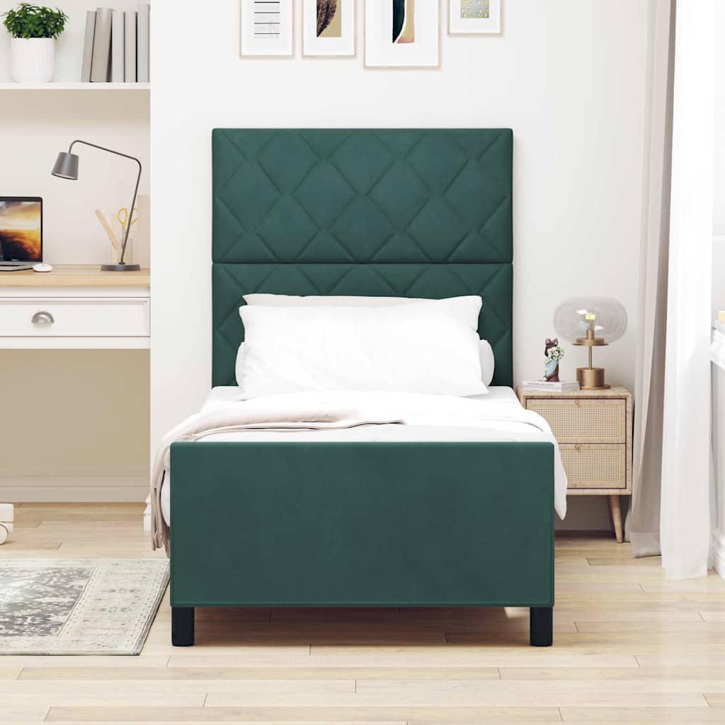 Box Spring Bed with Headboard Dark Green 100 x 200 cm Velvet