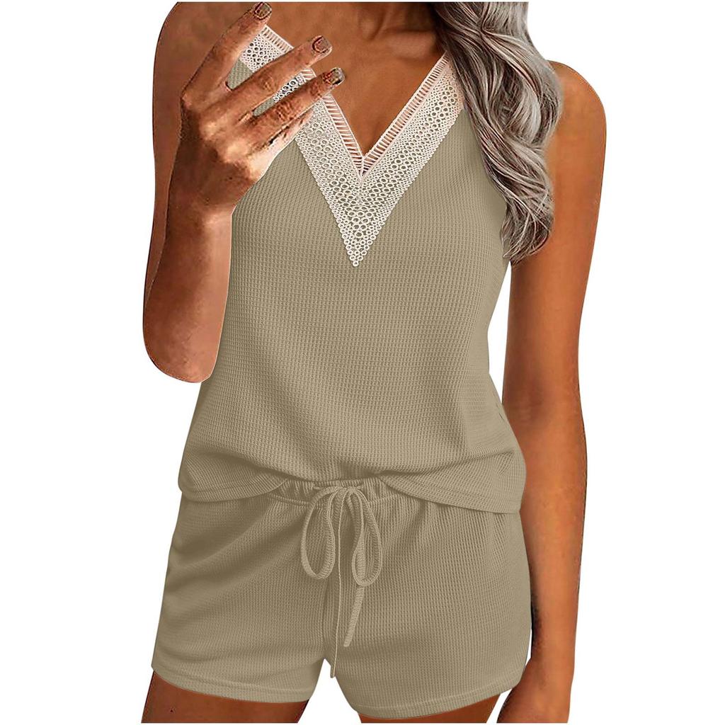 Женская летняя цельная майка из двух частей, жилет без рукавов с v-образным вырезом и шорты, комплект