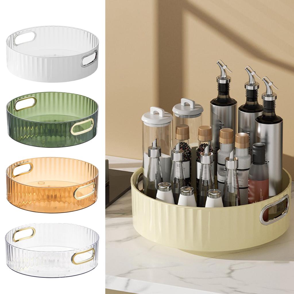 Transparent 360° Rotating Storage Tray Round Fruit Plate Desktop Small Items Jewelry Display Plate Turntable Organizer