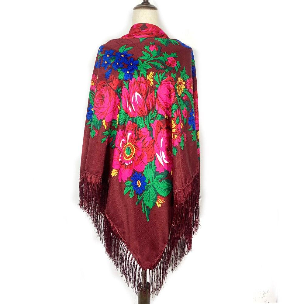 160*160cm Russian Square Scarf Women Floral Print Bandana Fringed Shawls
