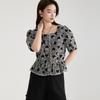 Pure cotton temperament floral age reducing short-sleeved shirt for women in 2026 summer, high-end and slim waist cinching top