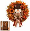 35CM Autumn Harvest Scarecrow Door Decoration Pastoral Scarecrow Wreath-B with Light