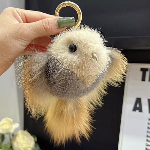 Брелок из меха норки для мужчин, подвеска в виде птицы Благовещения, брелок для сумки, украшение для ключей, игрушки из натурального меха, помпон, безделушка, подарки для женщин